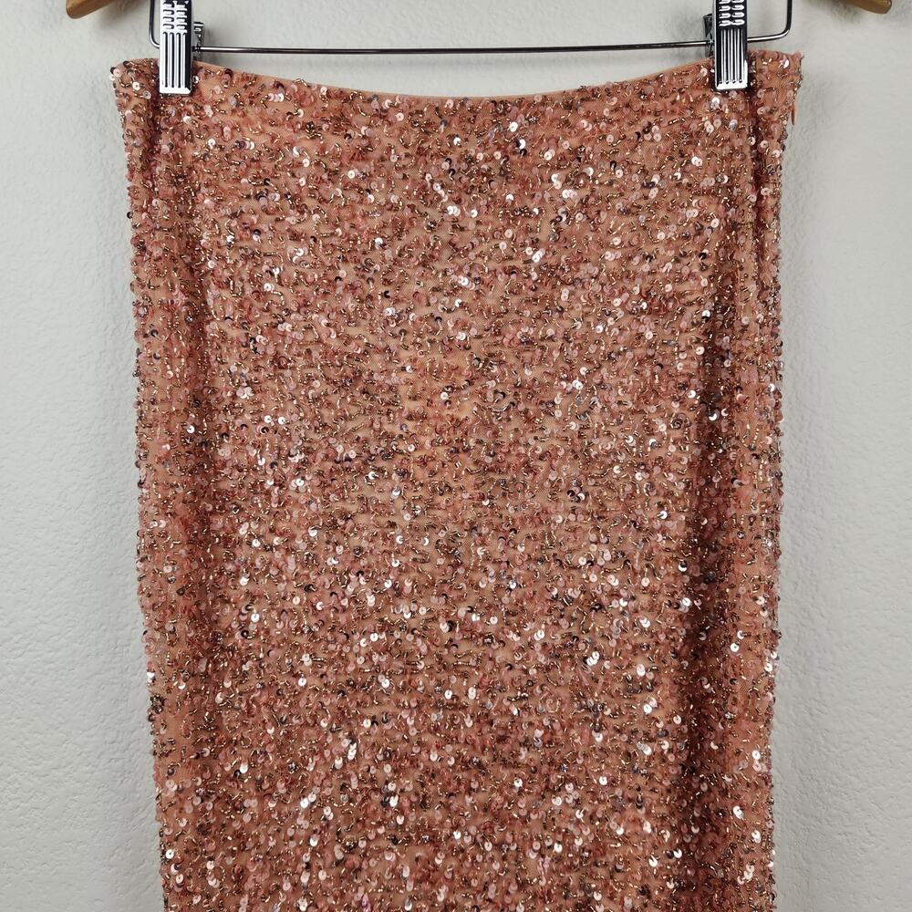 Retrofete Lowe Sequin Beaded Skirt in Dusty Peach Midi Size Small - Picture 4 of 9